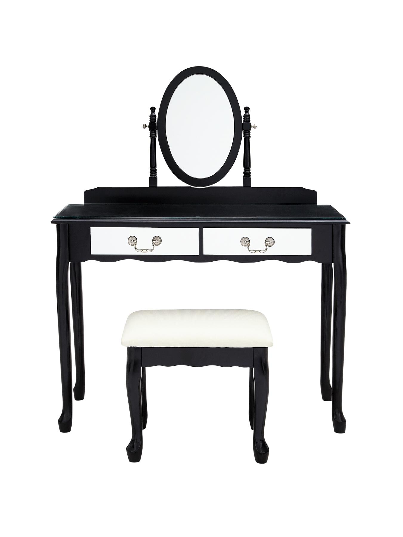 Elysee Mirrored Front Dressing Table and Stool - Black, Black,Ivory Elysee Mirrored Front Dressing Table and Stool - Black, Black,Ivory