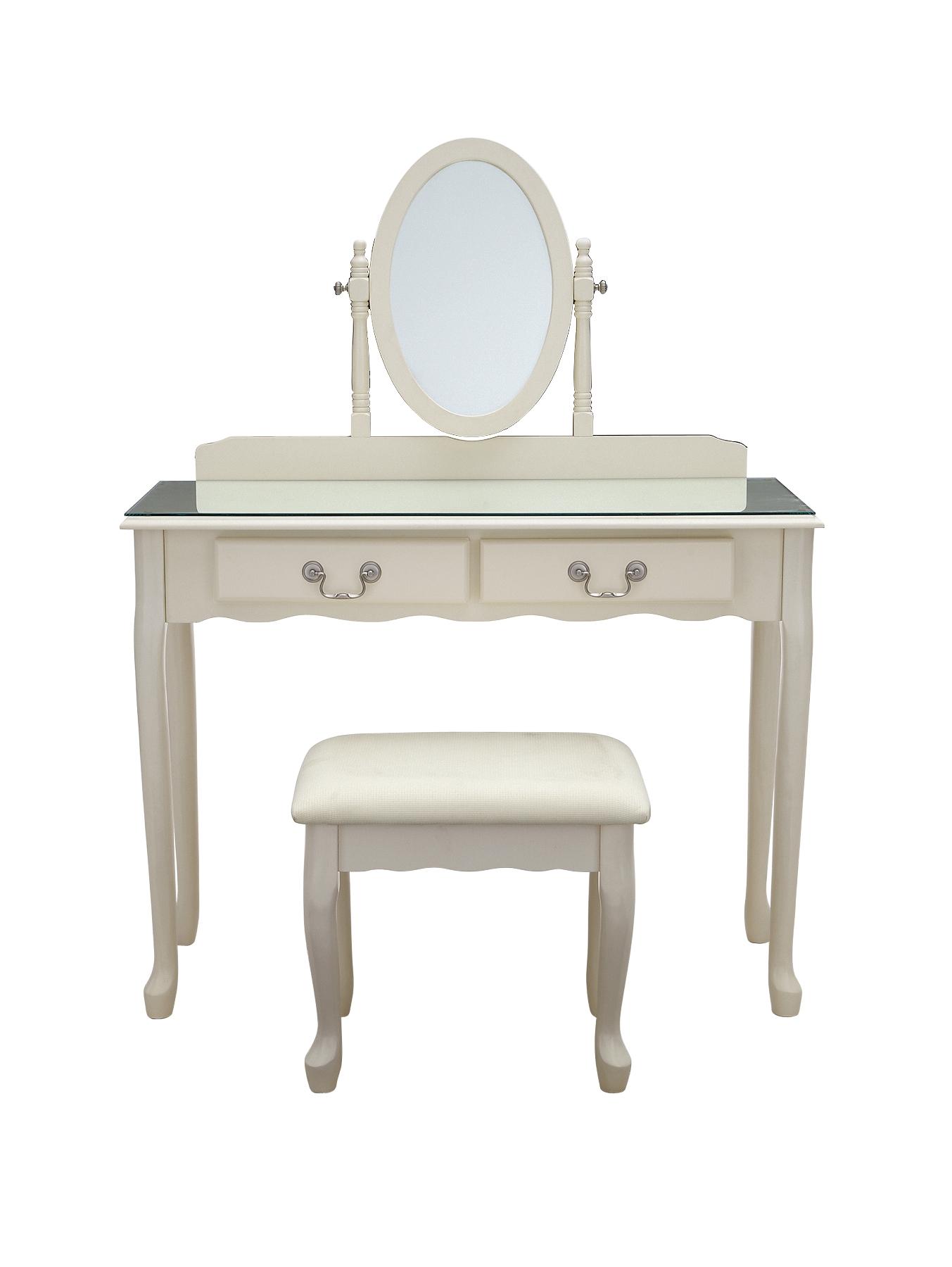 Elysee Plain Front Dressing Table and Stool - Ivory, Ivory,Black Elysee Plain Front Dressing Table and Stool - Ivory, Ivory,Black