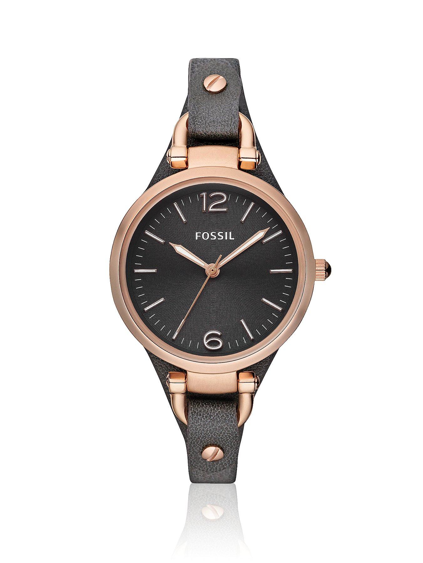 Fossil Georgia Rose Gold Bezeland Grey Leather Strap Ladies Watch Fossil Georgia Rose Gold Bezeland Grey Leather Strap Ladies Watch