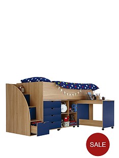 Kidspace Milo Mid Sleeper Kids Bed Frame With Storage Steps Kidspace Milo Mid Sleeper Kids Bed Frame With Storage Steps