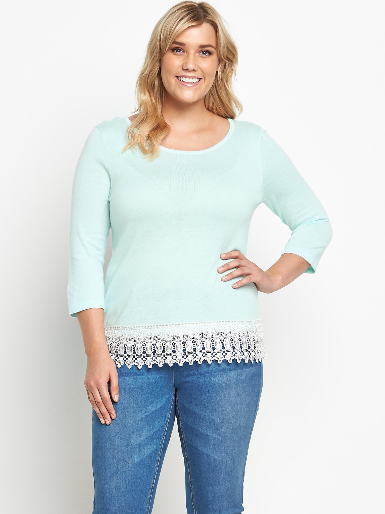 So Fabulous Crochet Lace Hem Jumper - Green, Green So Fabulous Crochet Lace Hem Jumper - Green, Green