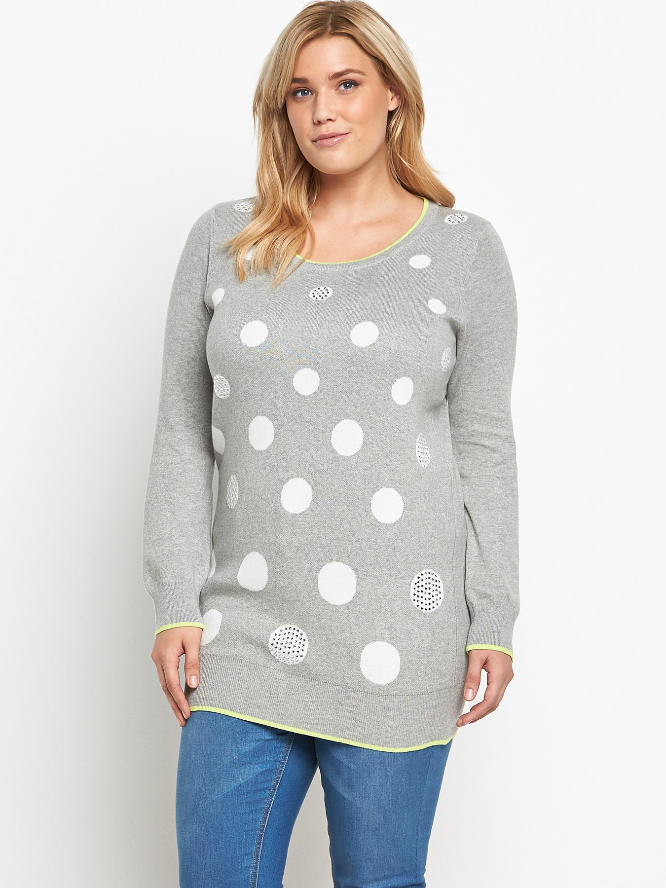 So Fabulous Graduated Spot Diamante Trim Tunic - Grey, Grey So Fabulous Graduated Spot Diamante Trim Tunic - Grey, Grey