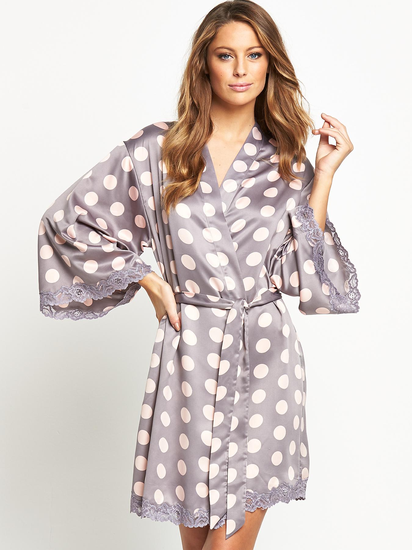 Sorbet Satin Spot Kimono - Grey, Grey Sorbet Satin Spot Kimono - Grey, Grey