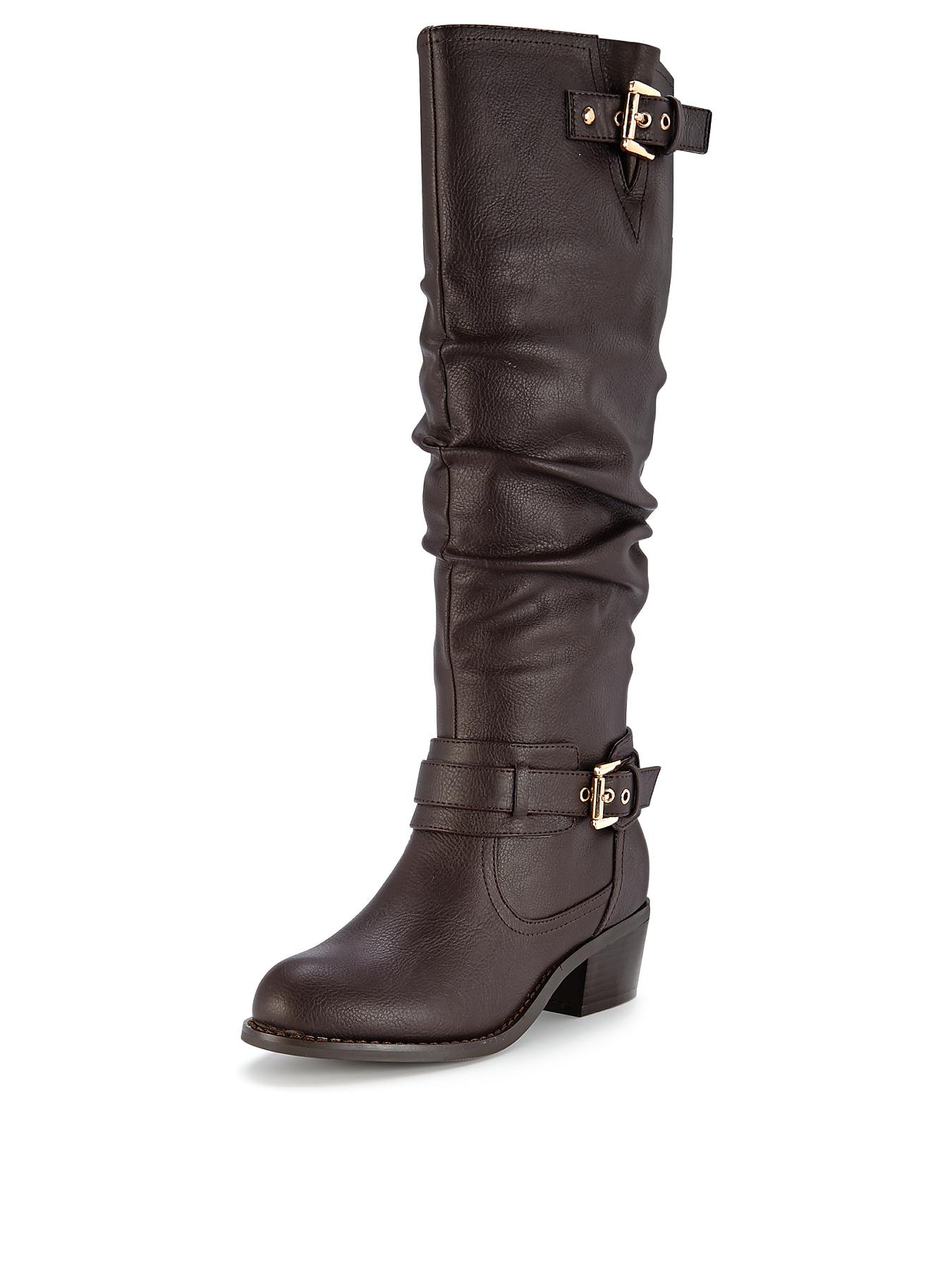 Shoe Box Tegan Double Buckle Mid Heel Calf Boots - Brown, Brown Shoe Box Tegan Double Buckle Mid Heel Calf Boots - Brown, Brown