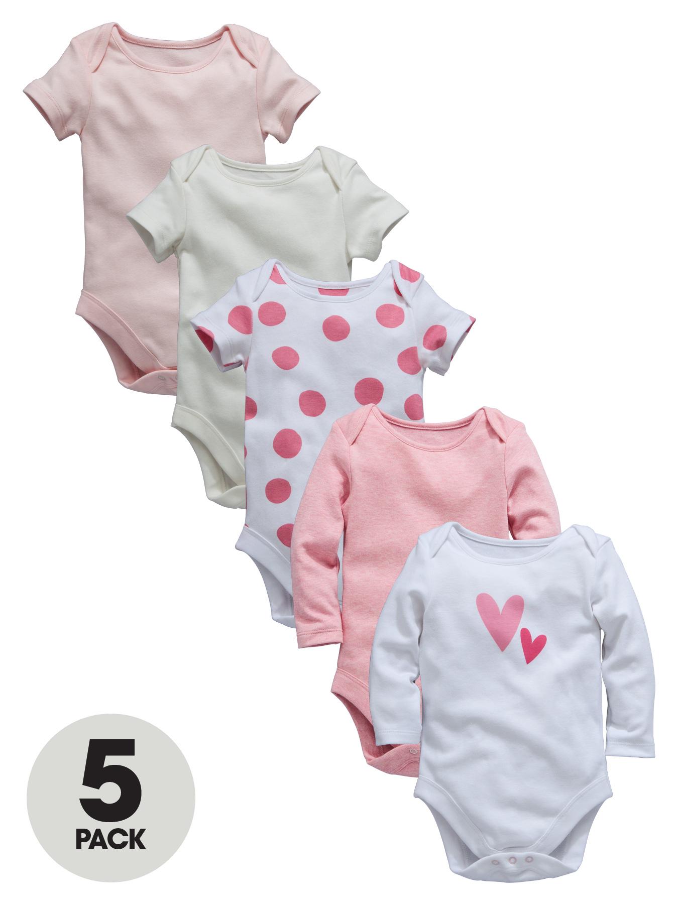 Ladybird Baby Girls Bodysuits Marl, Plain and Spots (5 Pack) - Pink, Pink Ladybird Baby Girls Bodysuits Marl, Plain and Spots (5 Pack) - Pink, Pink