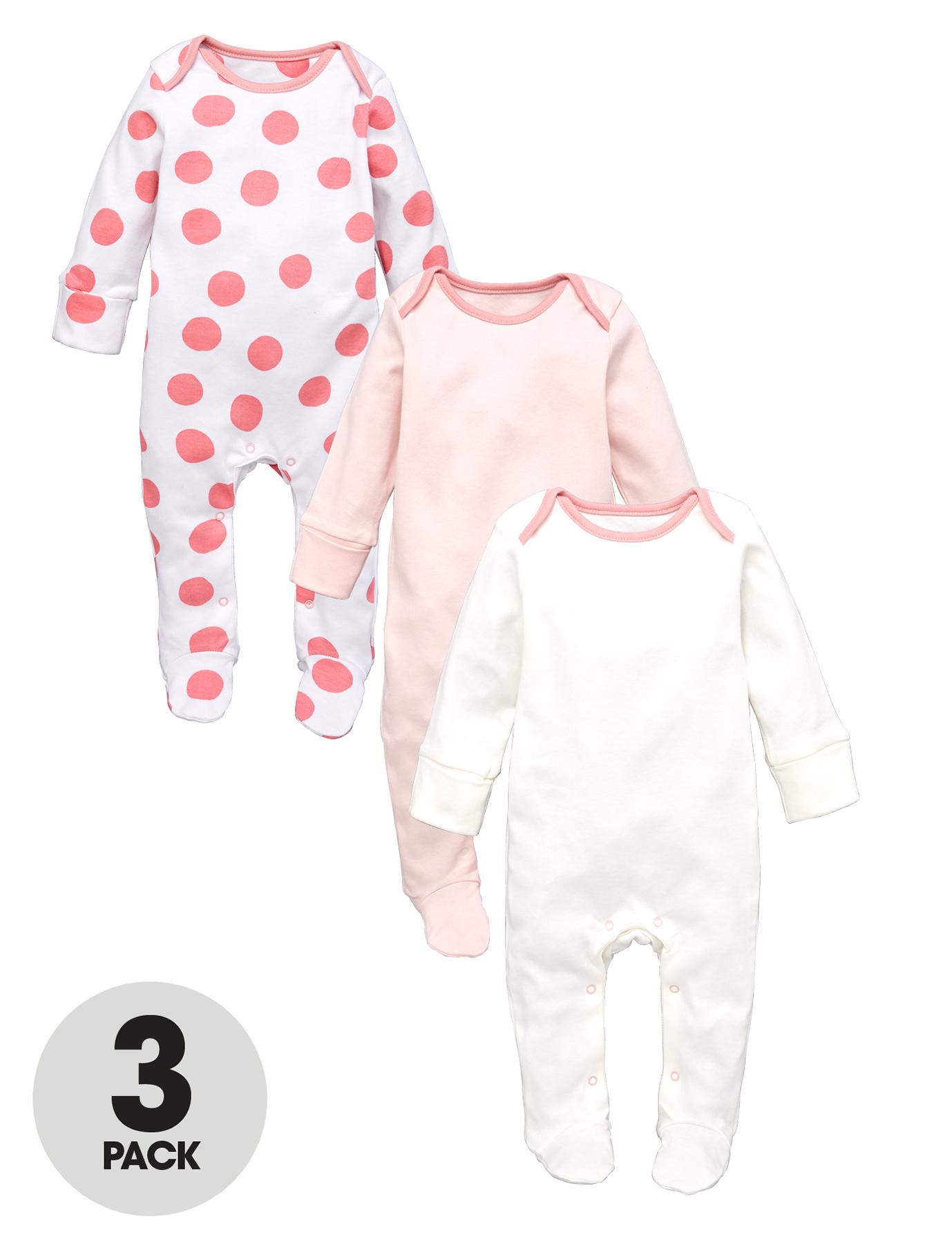 Ladybird Girls Great Value Sleepsuits (3 Pack) - Pink, Pink Ladybird Girls Great Value Sleepsuits (3 Pack) - Pink, Pink