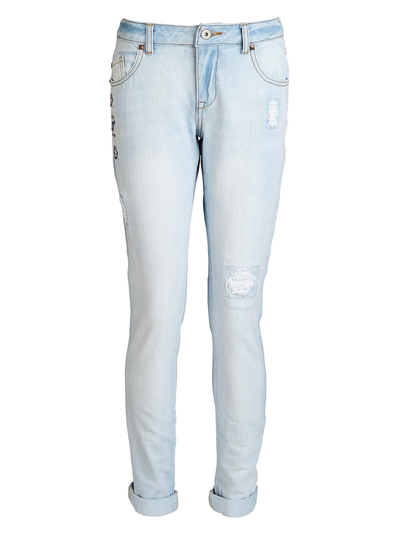 Freespirit Girls Bleached Girlfriend Fit Jeans with Rips and Embroidery Freespirit Girls Bleached Girlfriend Fit Jeans with Rips and Embroidery
