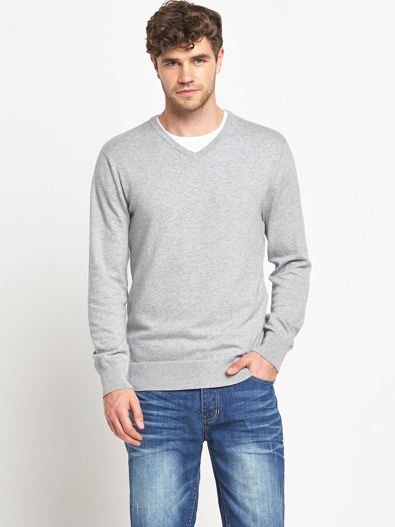 Goodsouls Mens V-Neck Jumper - Grey, Grey Goodsouls Mens V-Neck Jumper - Grey, Grey