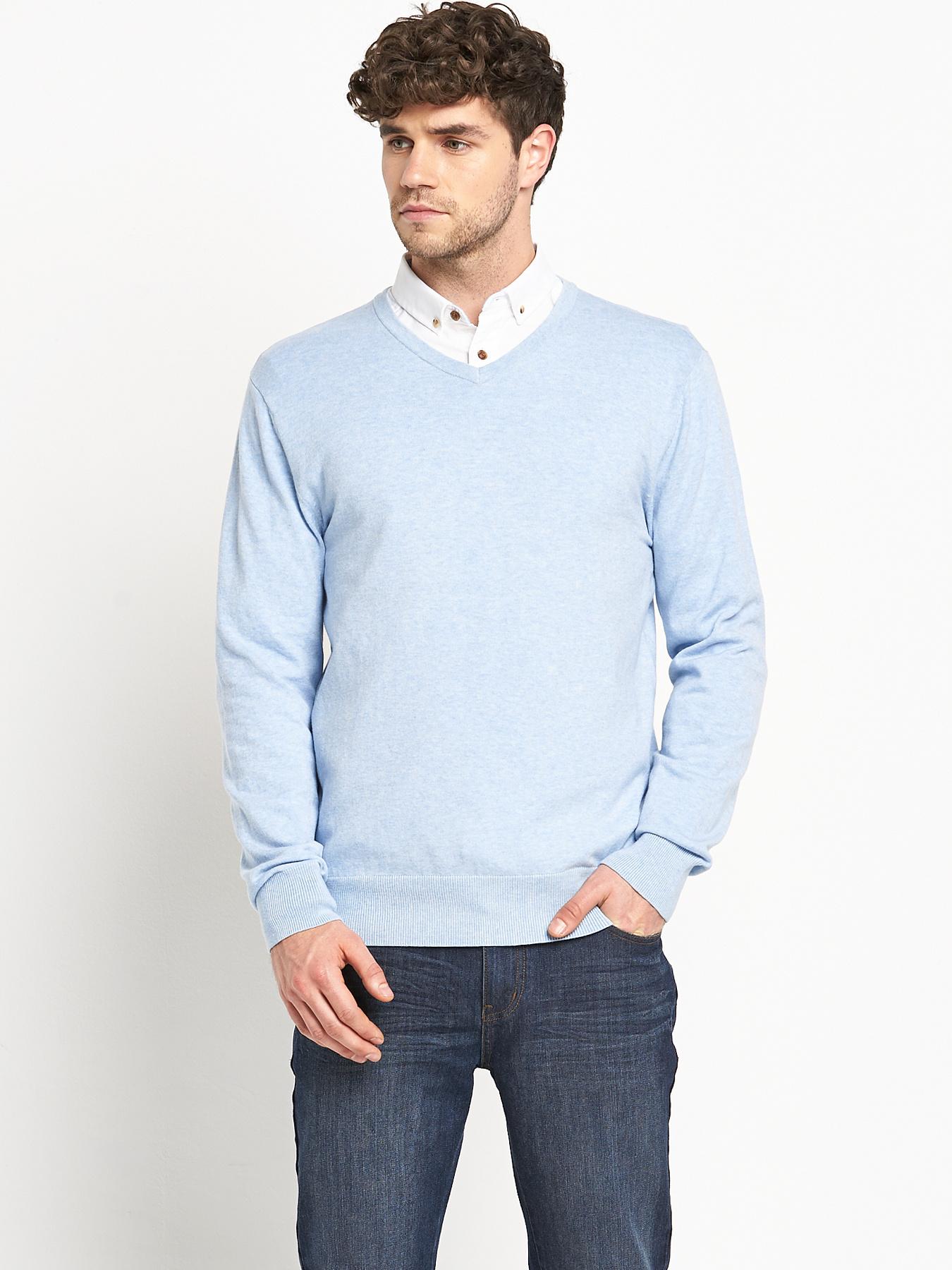 Goodsouls Mens V-Neck Jumper - Blue, Blue Goodsouls Mens V-Neck Jumper - Blue, Blue