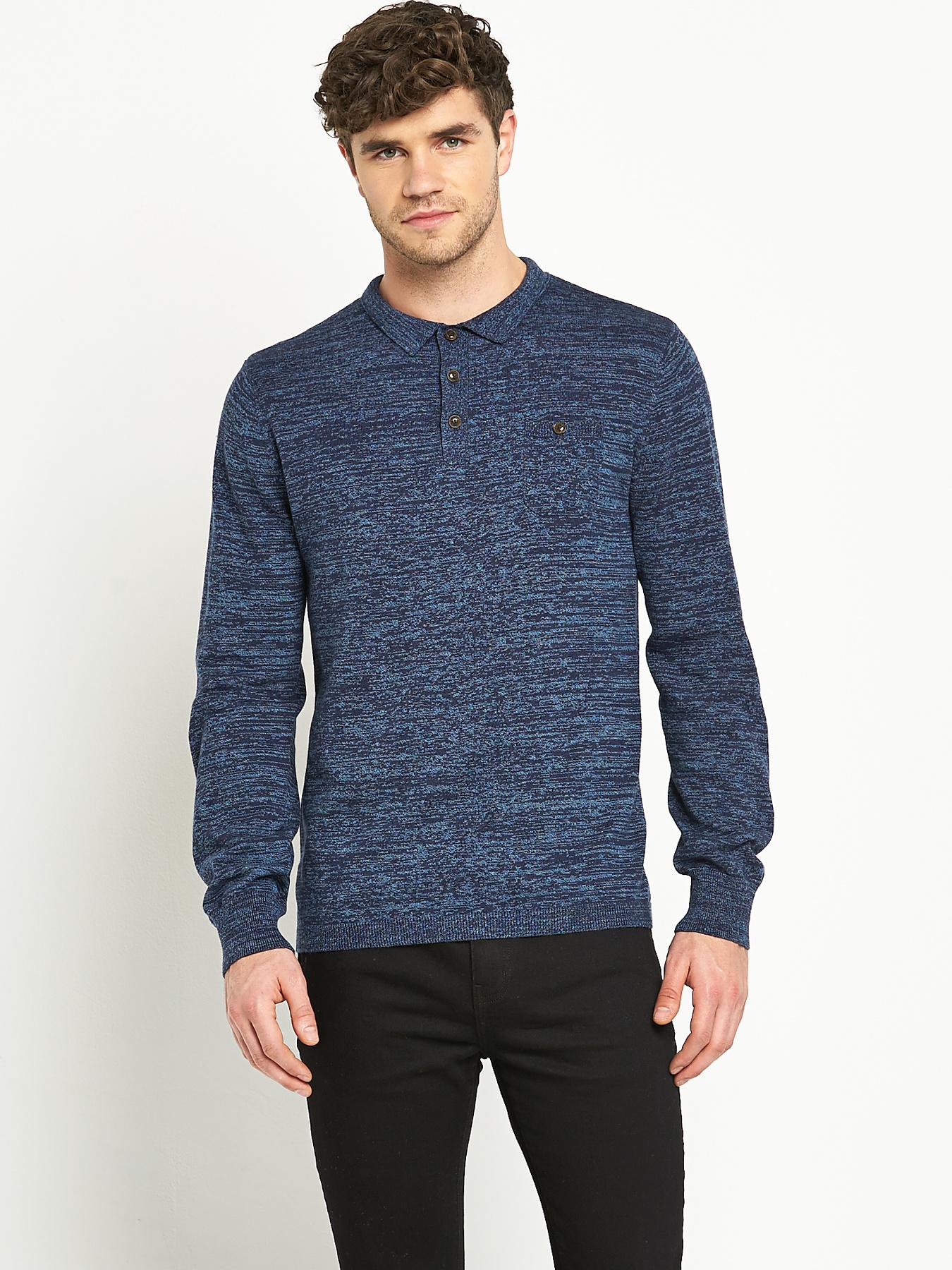 Goodsouls Mens Long Sleeve Knitted Polo Shirt - Navy, Navy Goodsouls Mens Long Sleeve Knitted Polo Shirt - Navy, Navy