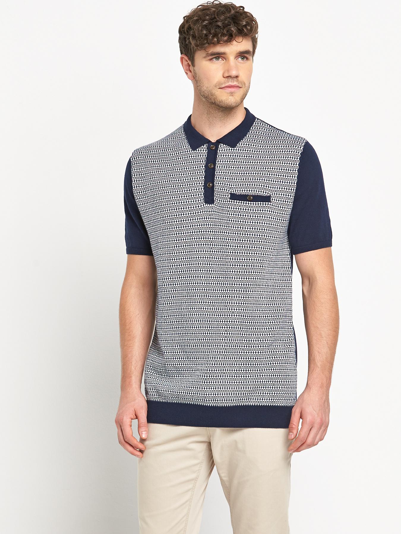 Goodsouls Mens Short Sleeve Jacquard Polo Shirt - Navy, Navy Goodsouls Mens Short Sleeve Jacquard Polo Shirt - Navy, Navy