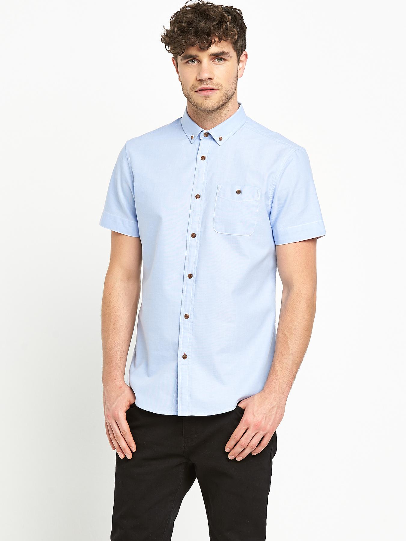 Goodsouls Mens Short Sleeve Blue Oxford Shirt - Blue, Blue Goodsouls Mens Short Sleeve Blue Oxford Shirt - Blue, Blue