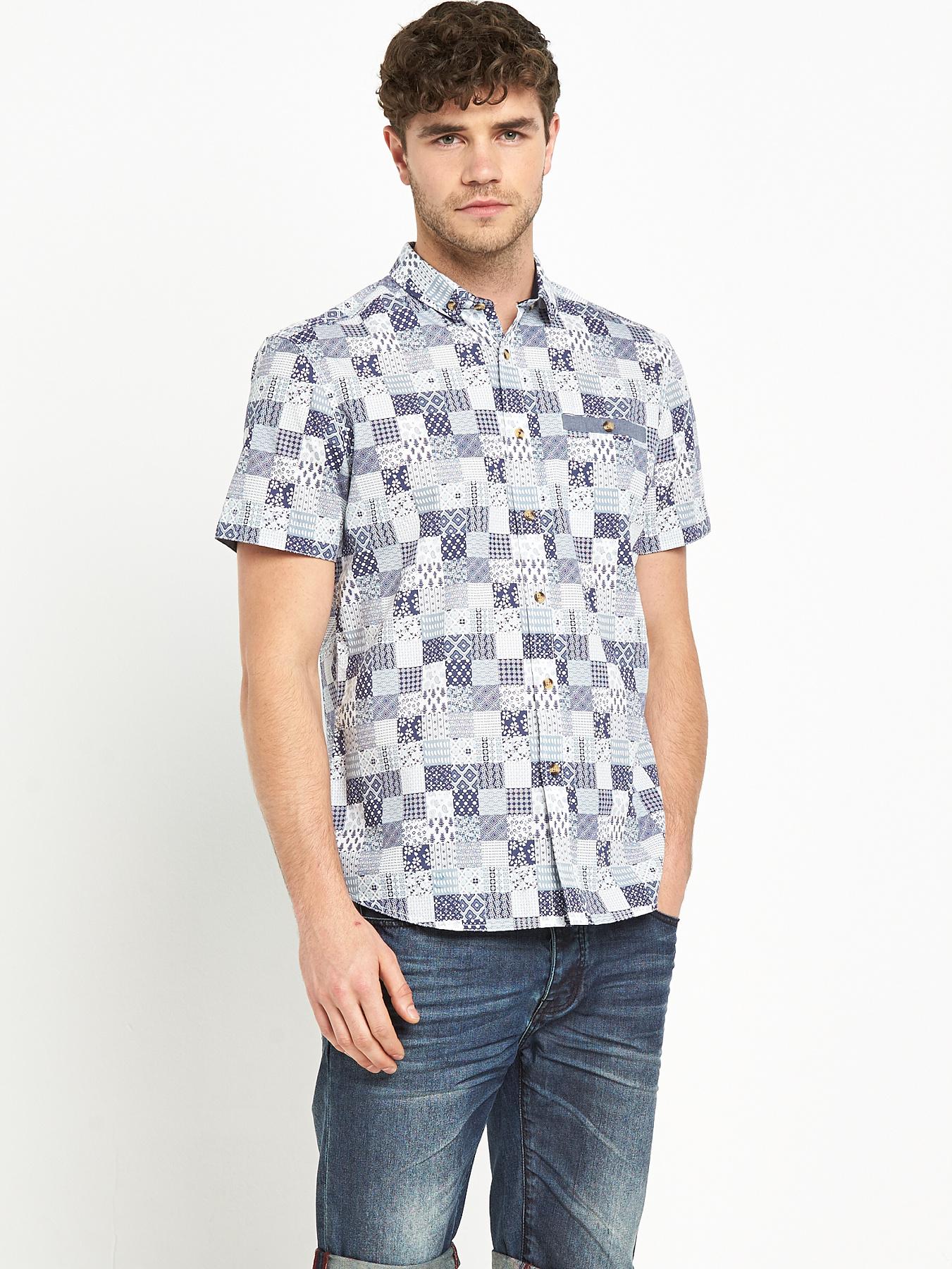 Goodsouls Mens Short Sleeve Navigate Print Shirt - White, White Goodsouls Mens Short Sleeve Navigate Print Shirt - White, White