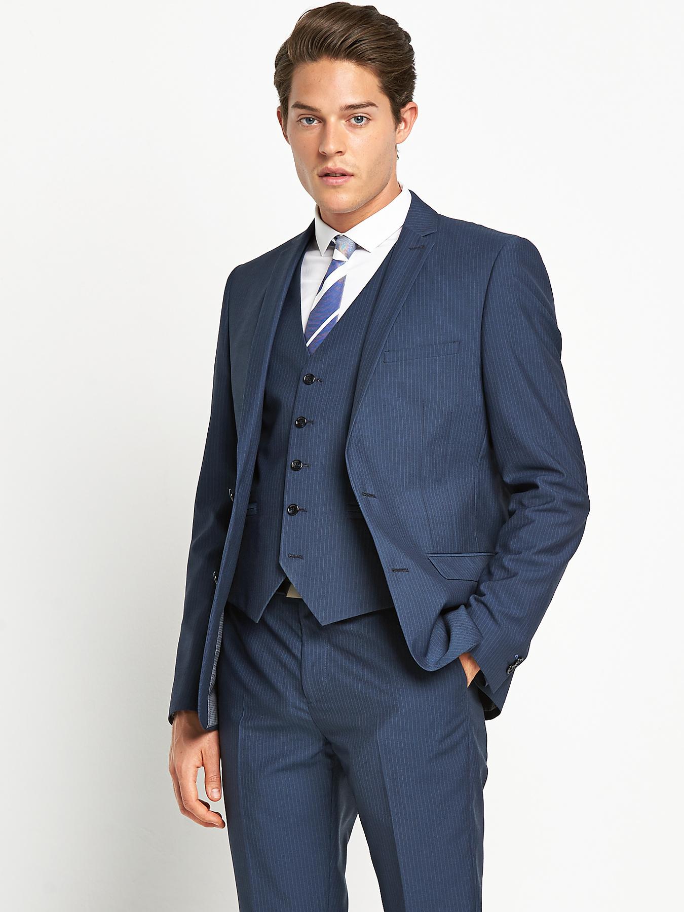 Taylor & Reece Mens Slim Pinstripe Suit Jacket - Blue, Blue Taylor & Reece Mens Slim Pinstripe Suit Jacket - Blue, Blue