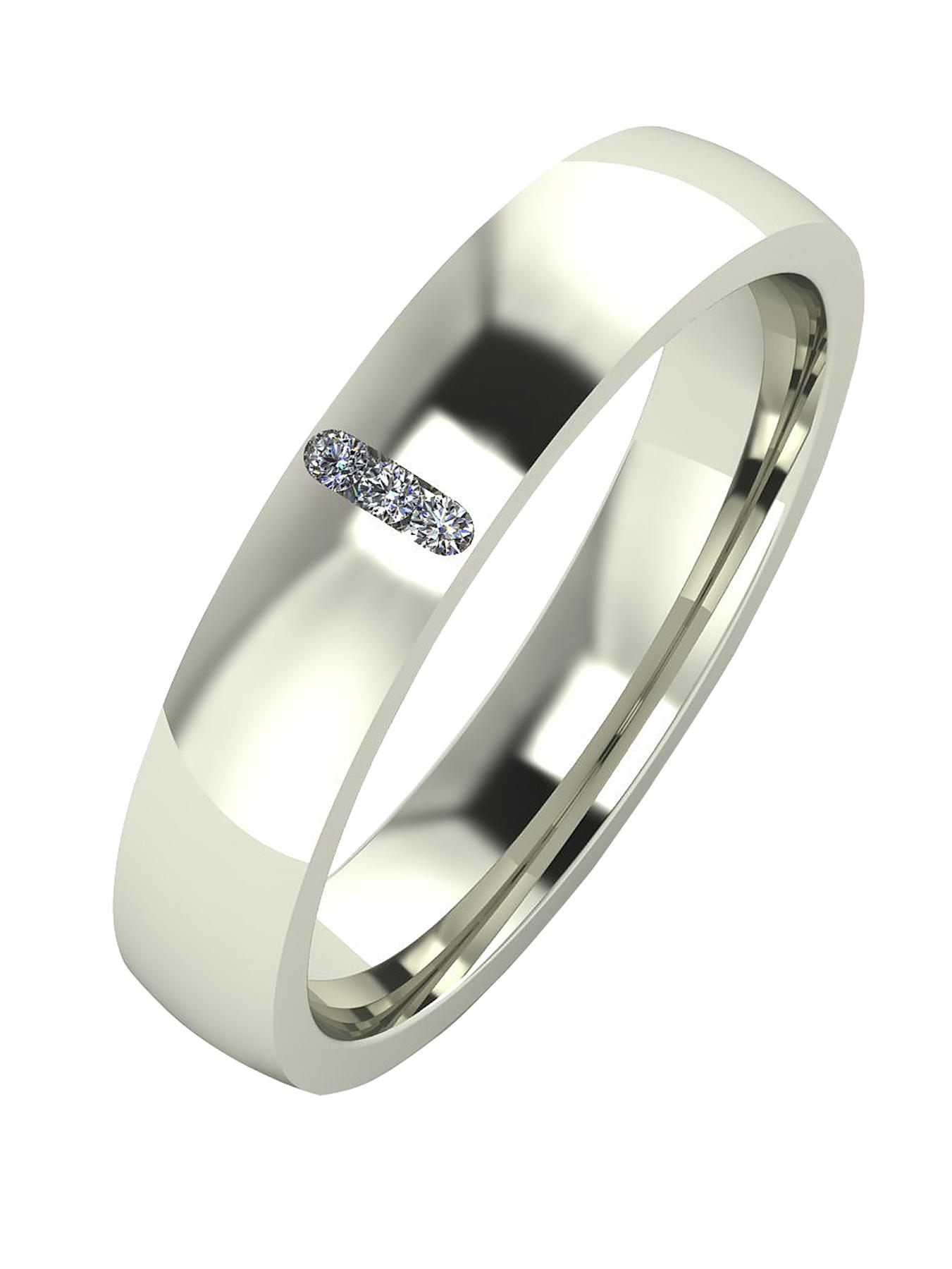 Made In The Jewellery Quarter 9 Carat White Gold, Diamond Set 4mm Court Wedding Band Made In The Jewellery Quarter 9 Carat White Gold, Diamond Set 4mm Court Wedding Band
