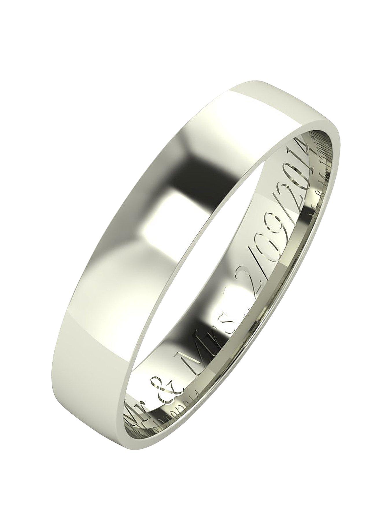 Made In The Jewellery Quarter Personalised 9 Carat White Gold Court Wedding Band 4mm Made In The Jewellery Quarter Personalised 9 Carat White Gold Court Wedding Band 4mm