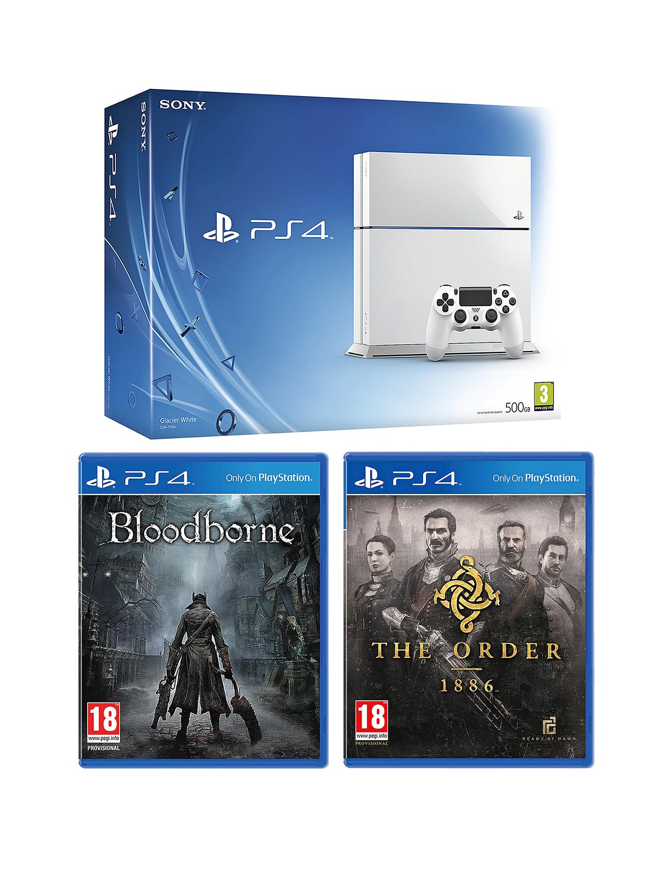 Playstation 4 White Console with The Order: 1886, Bloodborne and Optional 12 Months Playstation Plus or DualShock4 Controller Playstation 4 White Console with The Order: 1886, Bloodborne and Optional 12 Months Playstation Plus or DualShock4 Controller