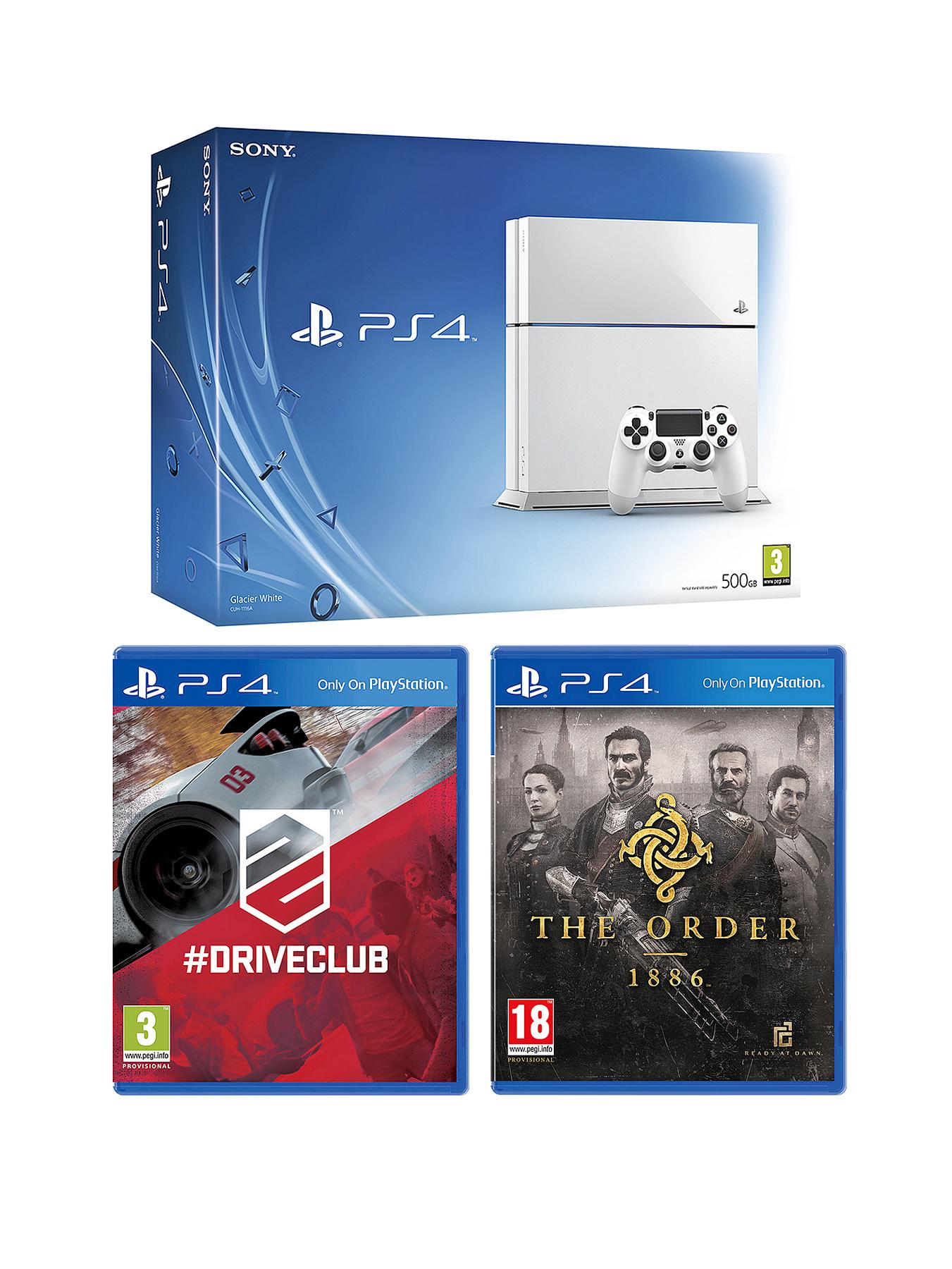 Playstation 4 White Console with The Order:1886, Driveclub and Optional 12 Months Playstation Plus or DualShock 4 Controller Playstation 4 White Console with The Order:1886, Driveclub and Optional 12 Months Playstation Plus or DualShock 4 Controller