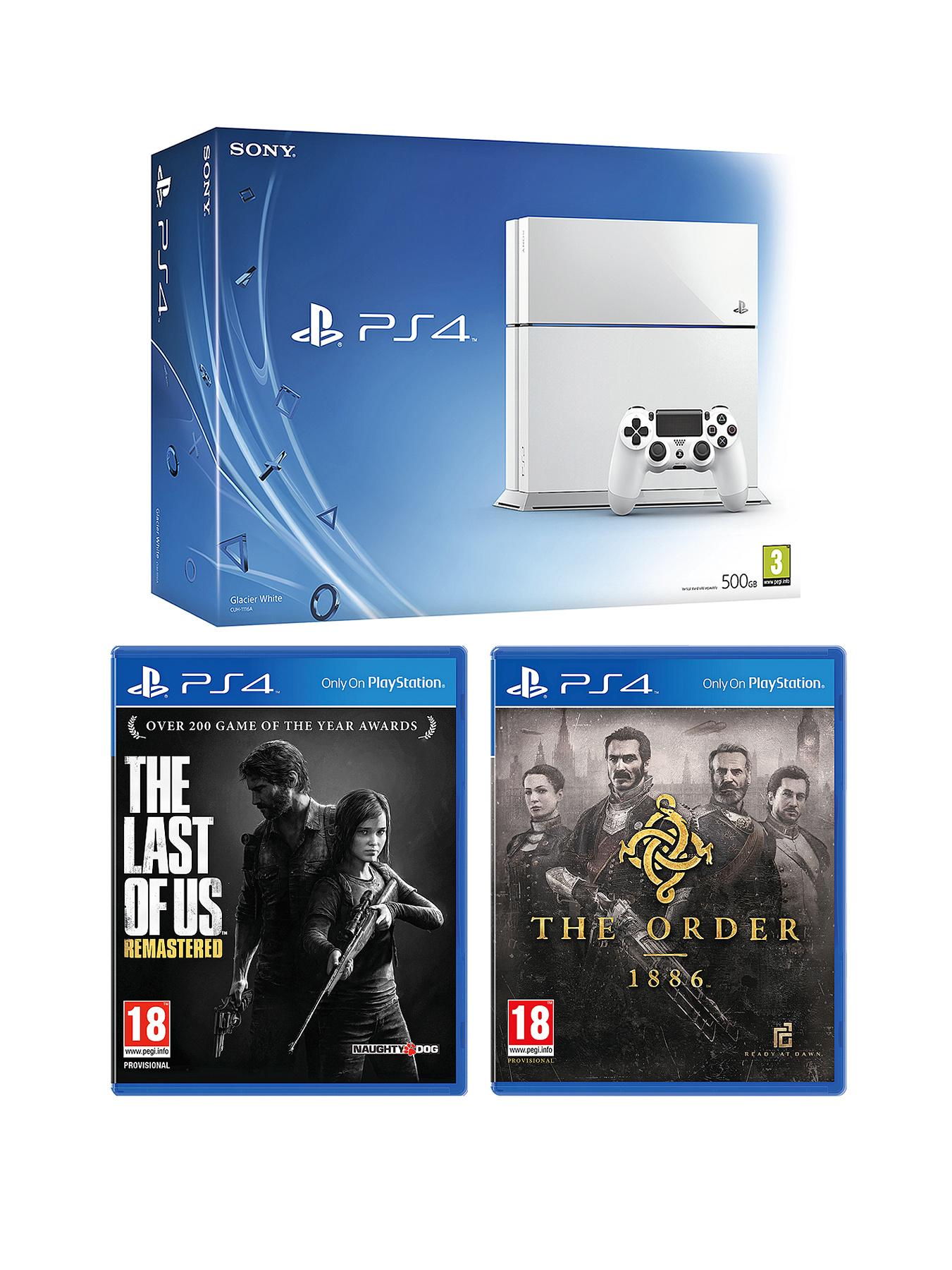 Playstation 4 White Console with The Order: 1886 Remastered, The Last Of Us Remastered and Optional 12 Months Playstation Plus or DualShock 4 Controller Playstation 4 White Console with The Order: 1886 Remastered, The Last Of Us Remastered and Optional 12 Months Playstation Plus or DualShock 4 Controller