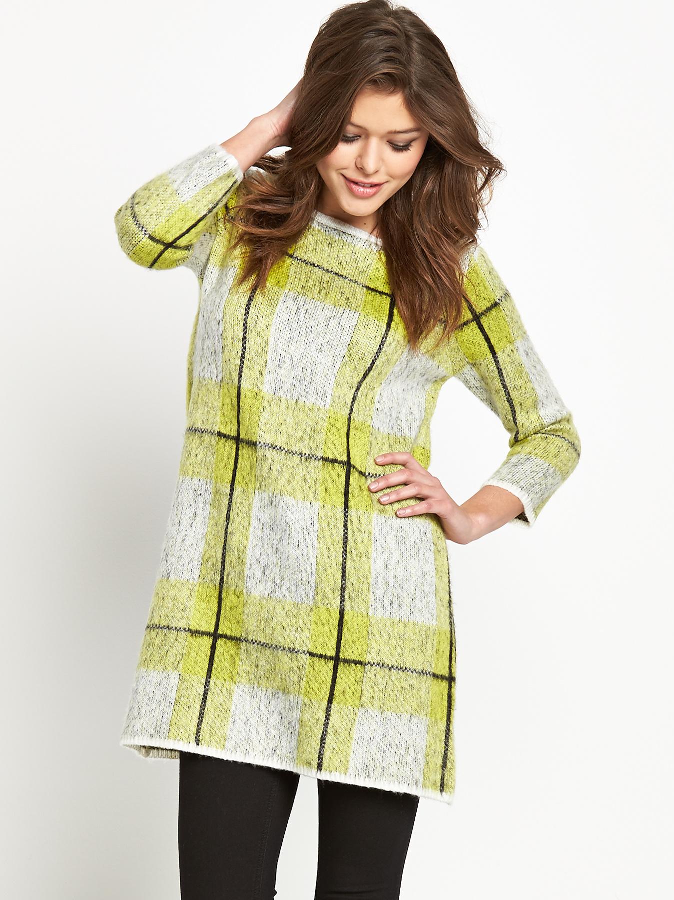 Fashion Union Checked Jumper Dress - Lime, Lime Fashion Union Checked Jumper Dress - Lime, Lime