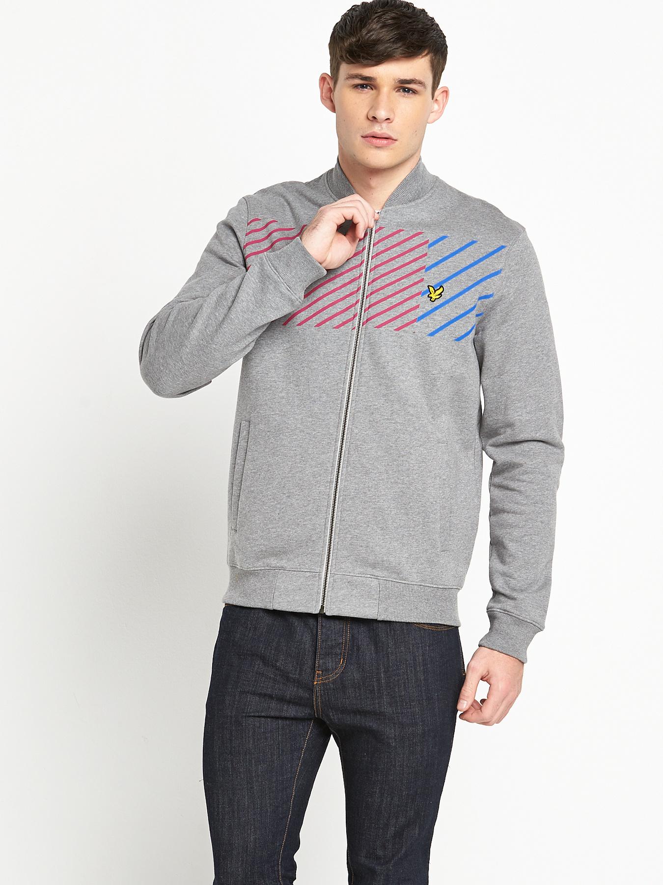 Lyle & Scott Mens Print Bomber Jacket - Grey, Grey Lyle & Scott Mens Print Bomber Jacket - Grey, Grey