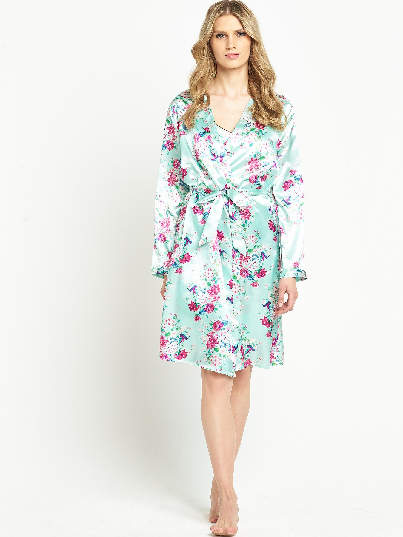 Sorbet Satin Printed Robe - Blue, Blue Sorbet Satin Printed Robe - Blue, Blue