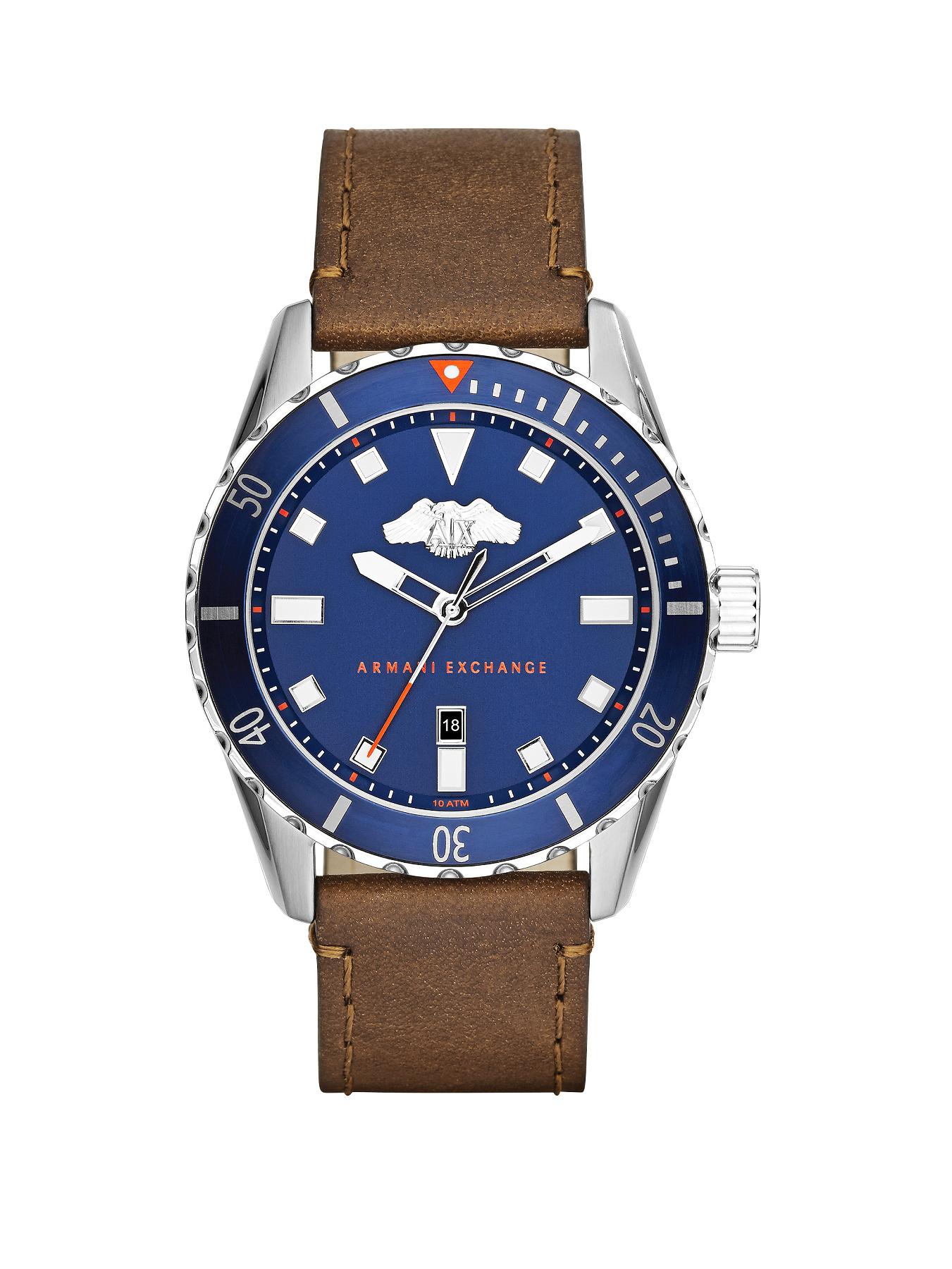 Armani Exchange Blue Dial And Brown Leather Strap Mens Watch Armani Exchange Blue Dial And Brown Leather Strap Mens Watch