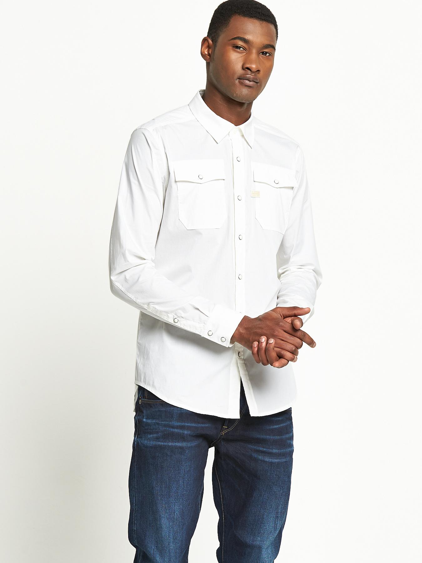 G-Star RAW Mens Landoh Long Sleeved Shirt - White, White G-Star RAW Mens Landoh Long Sleeved Shirt - White, White