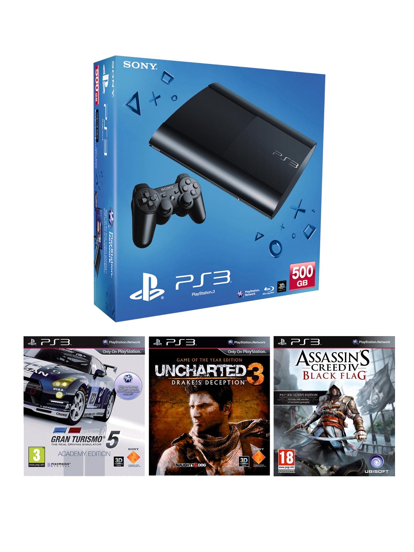 Playstation 3 500Gb Console with Gran Turismo 5, Uncharted 3 and Assassins Creed IV: Black Flag Playstation 3 500Gb Console with Gran Turismo 5, Uncharted 3 and Assassins Creed IV: Black Flag