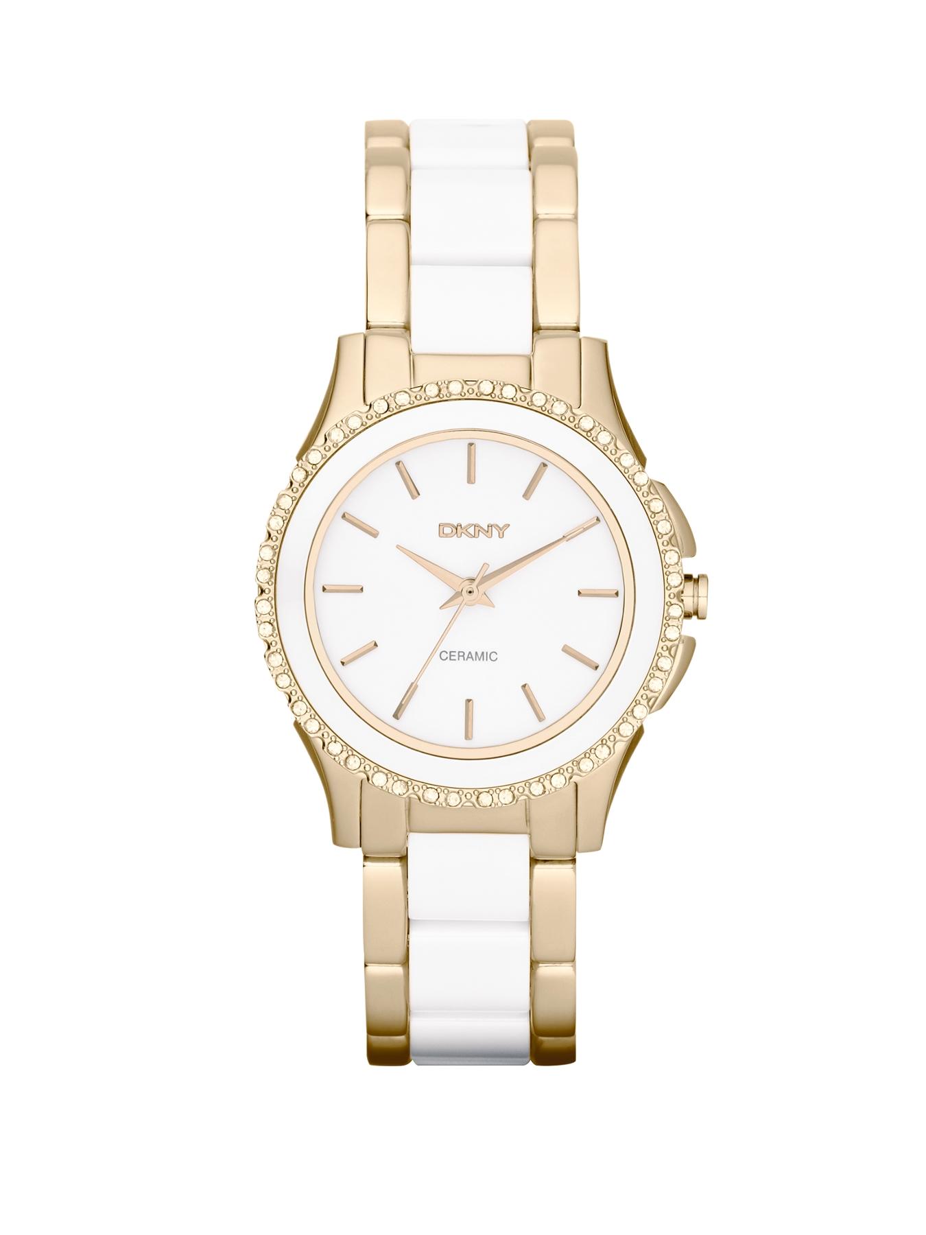 DKNY Ladies White and Gold Ceramic Watch DKNY Ladies White and Gold Ceramic Watch