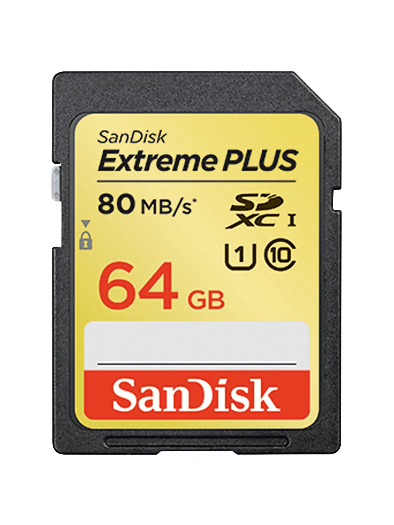 SanDisk SD XC Extreme Plus 64Gb, class 10, UHSI, 80Mb/sec Memory Card SanDisk SD XC Extreme Plus 64Gb, class 10, UHSI, 80Mb/sec Memory Card