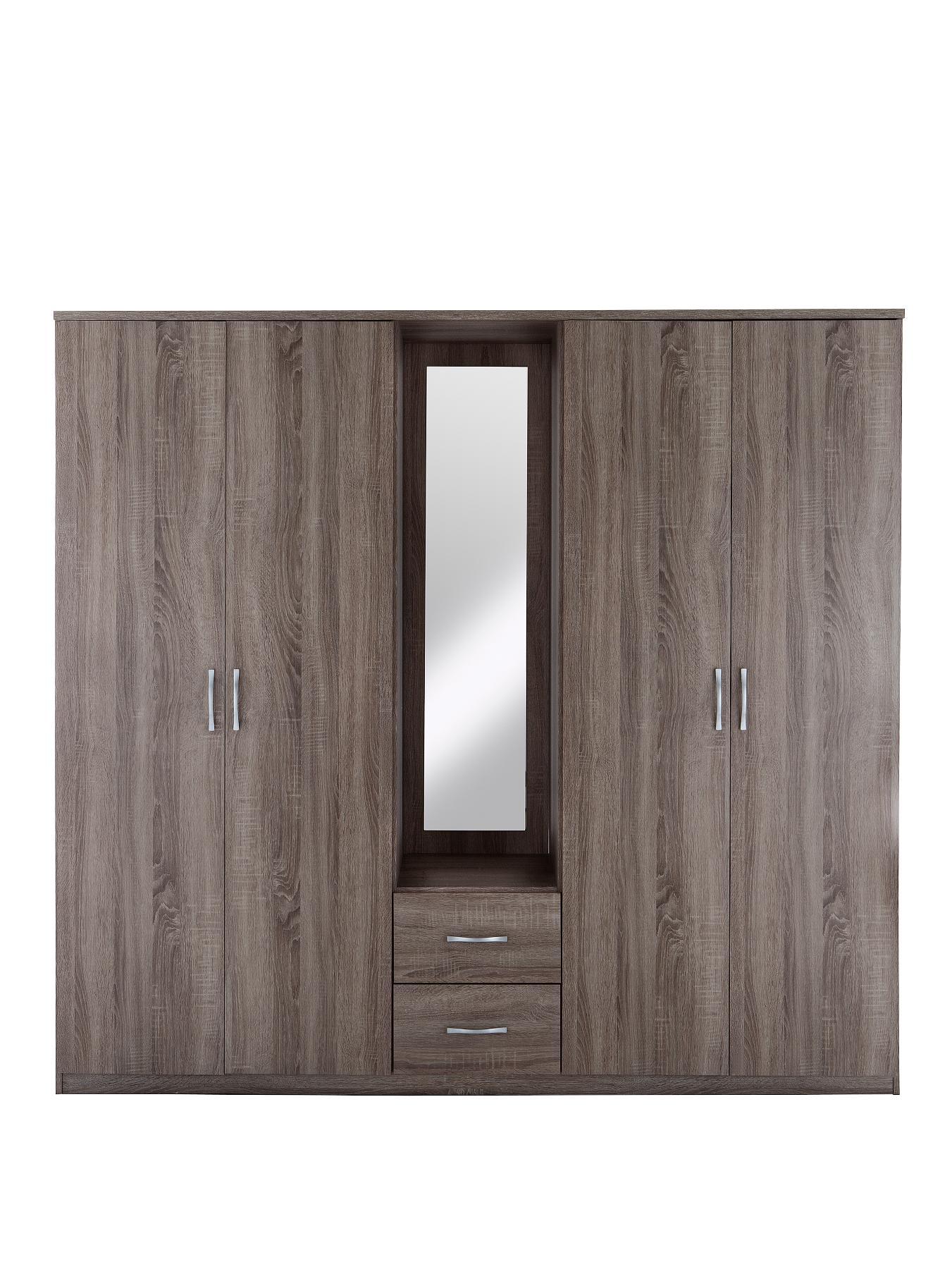 Portland 4-Door, 2-Drawer Combi Wardrobe - Black, Black Portland 4-Door, 2-Drawer Combi Wardrobe - Black, Black