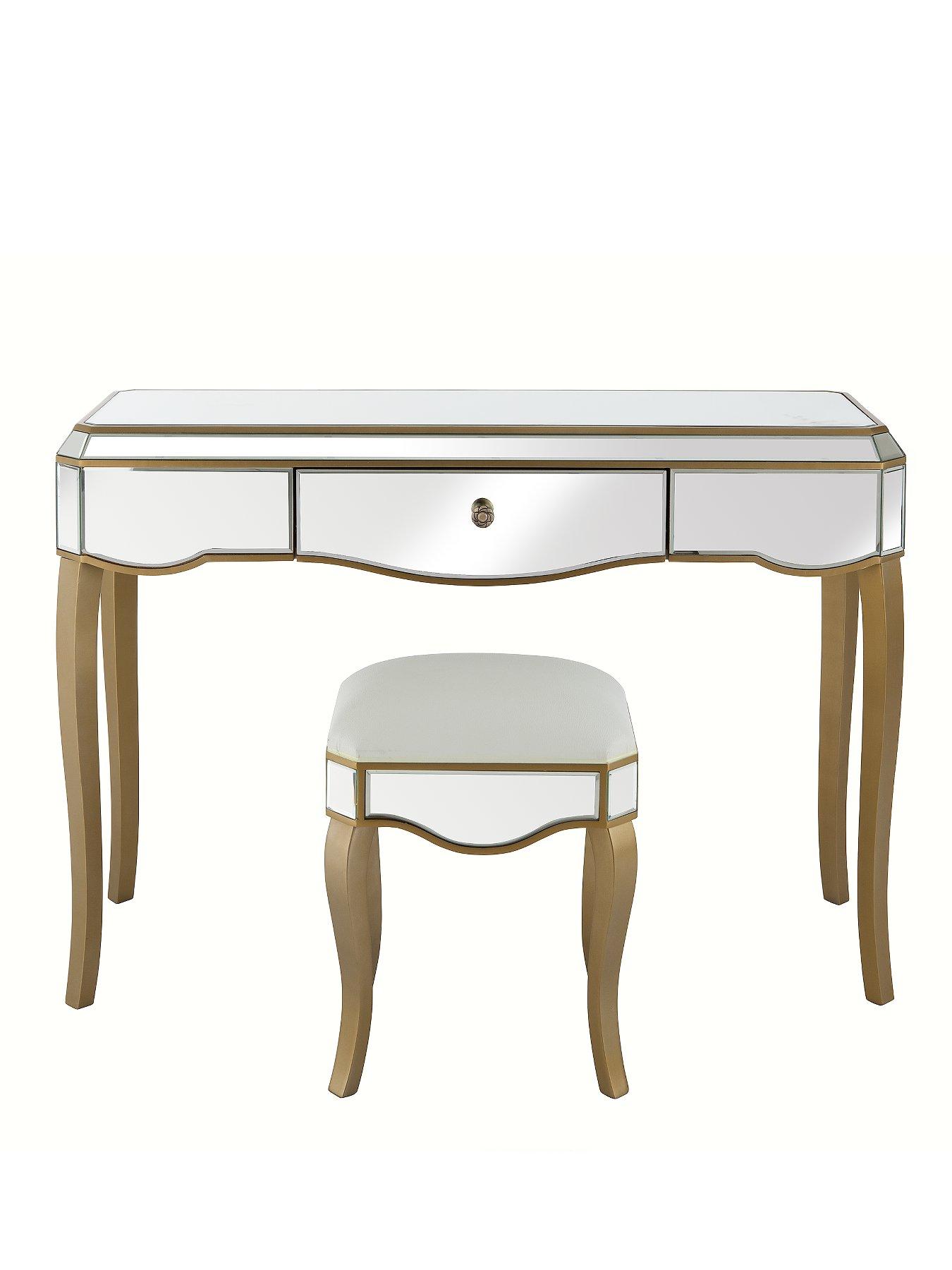New Vintage Ready Assembled Mirrored Dressing Table and Stool Set New Vintage Ready Assembled Mirrored Dressing Table and Stool Set