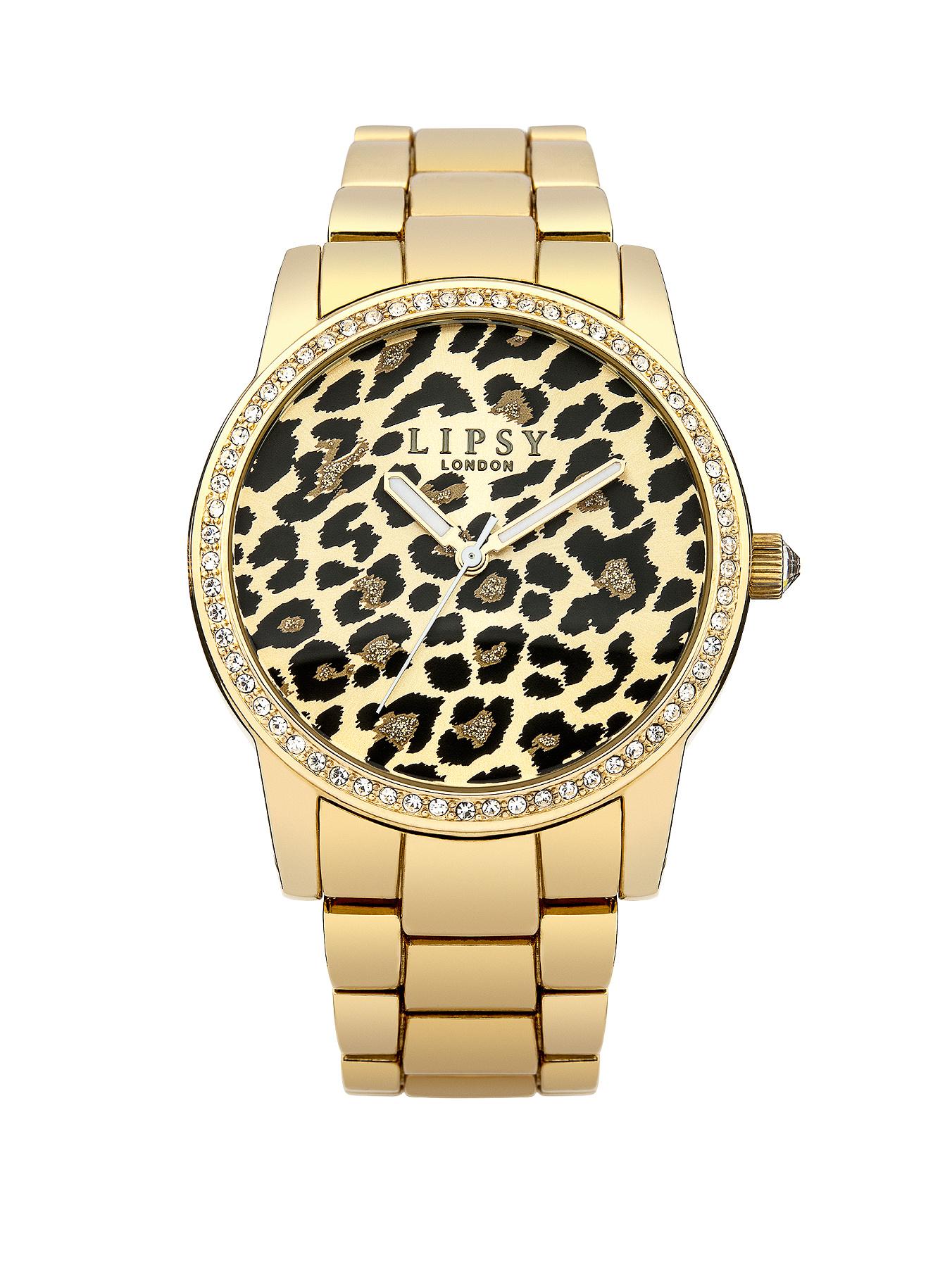 Lipsy Leopard Print Dial Gold Coloured Bracelet Ladies Watch Lipsy Leopard Print Dial Gold Coloured Bracelet Ladies Watch