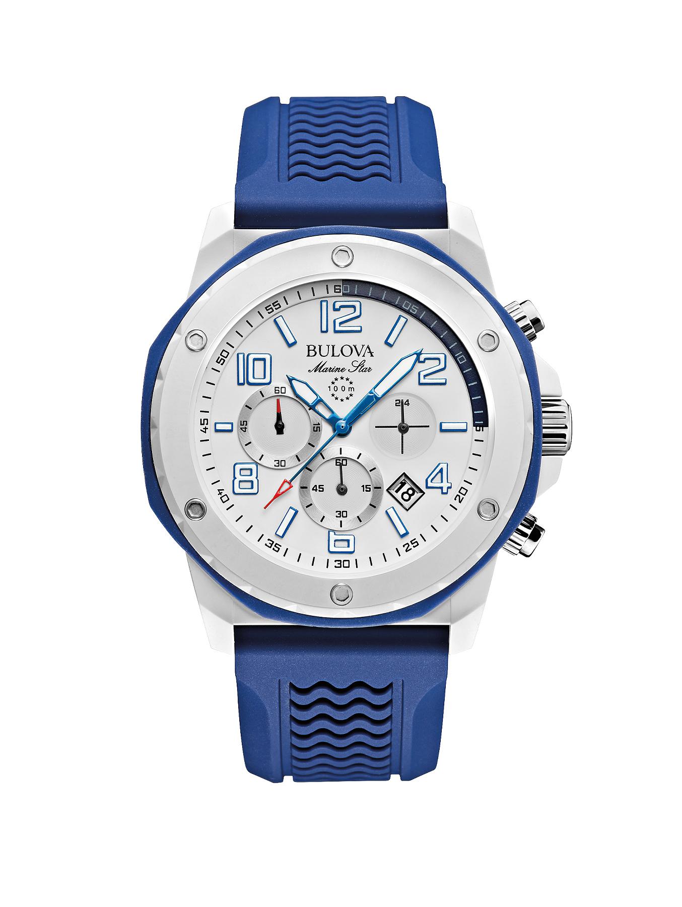 Bulova Marine Star Chronograph Blue Rubber Strap Mens Watch Bulova Marine Star Chronograph Blue Rubber Strap Mens Watch