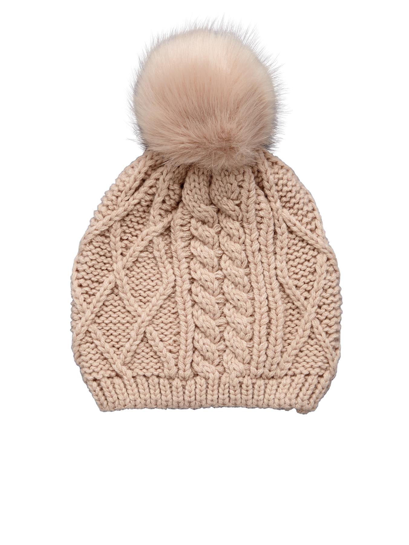 Fur Pom Pom Beanie - Blue, Nude,Blue Fur Pom Pom Beanie - Blue, Nude,Blue