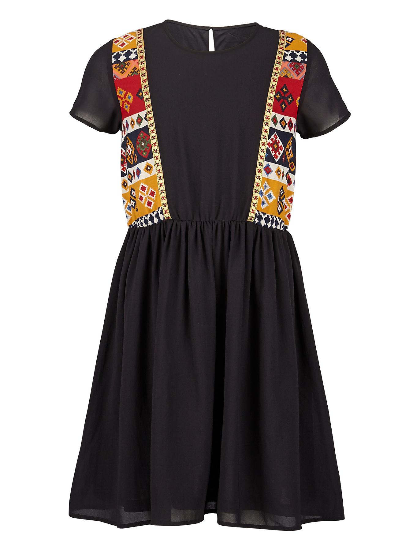 Freespirit Girls Folklore Embroidered Dress - Black, Black Freespirit Girls Folklore Embroidered Dress - Black, Black