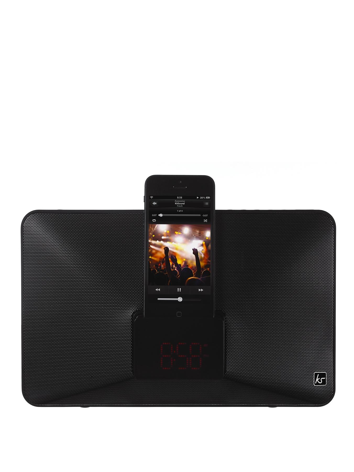 Kitsound Fresh 8 Pin Lightning Clock Radio Speaker Docking Station - Black Kitsound Fresh 8 Pin Lightning Clock Radio Speaker Docking Station - Black