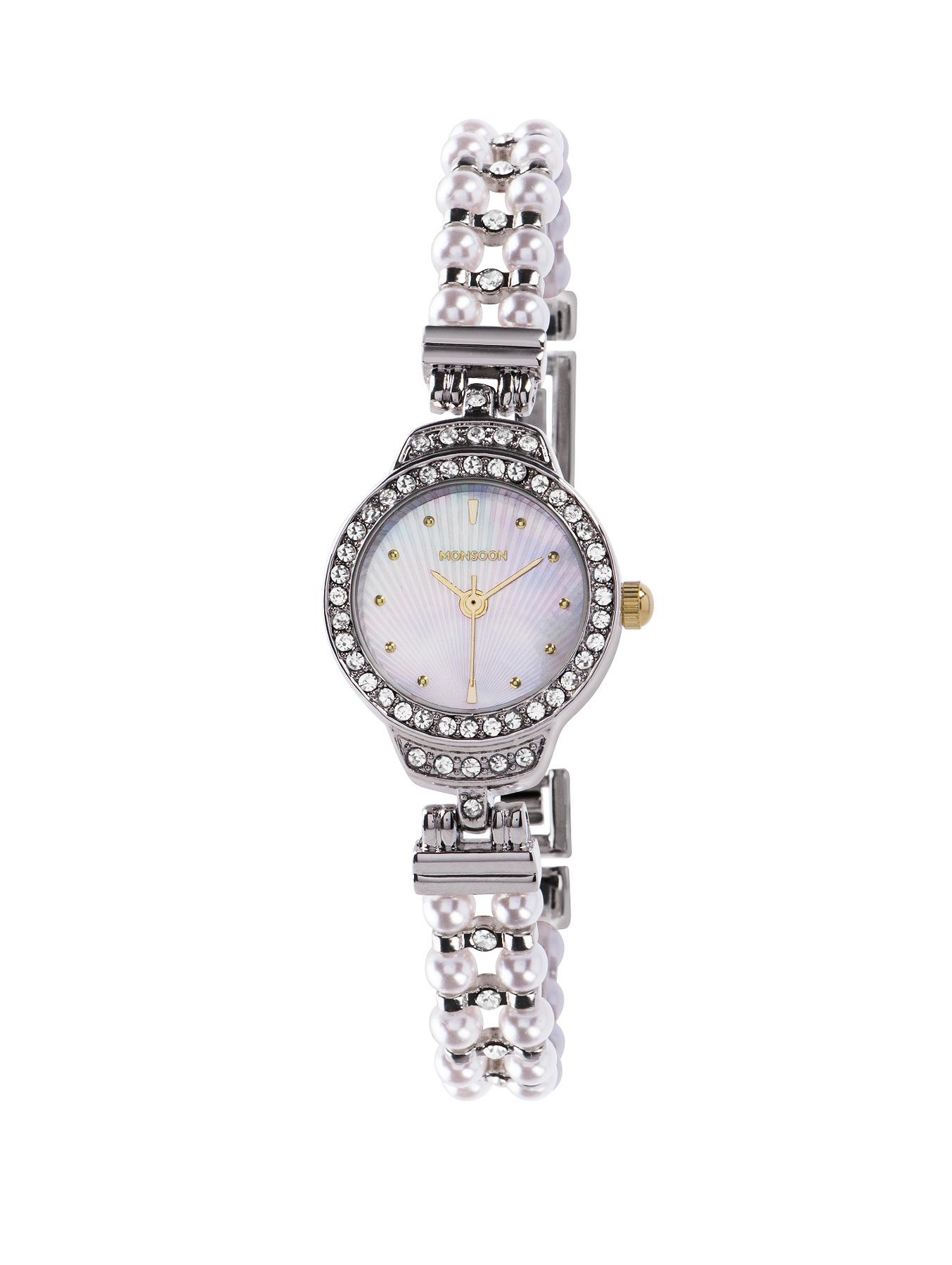 Monsoon Stone Set Case and Pearl Effect Bracelet Ladies Watch Monsoon Stone Set Case and Pearl Effect Bracelet Ladies Watch