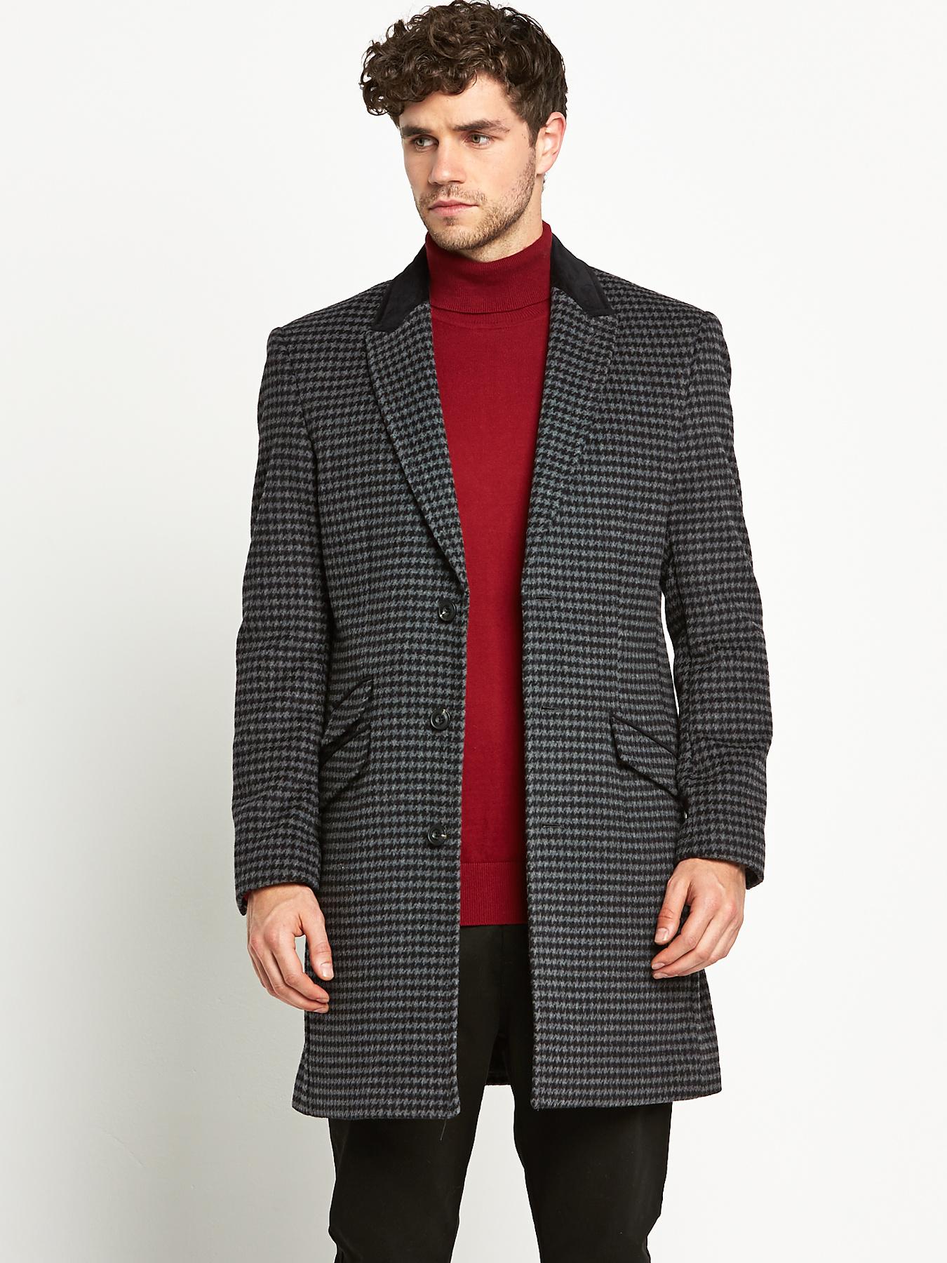 Taylor & Reece Mens Check Overcoat - Grey, Grey Taylor & Reece Mens Check Overcoat - Grey, Grey