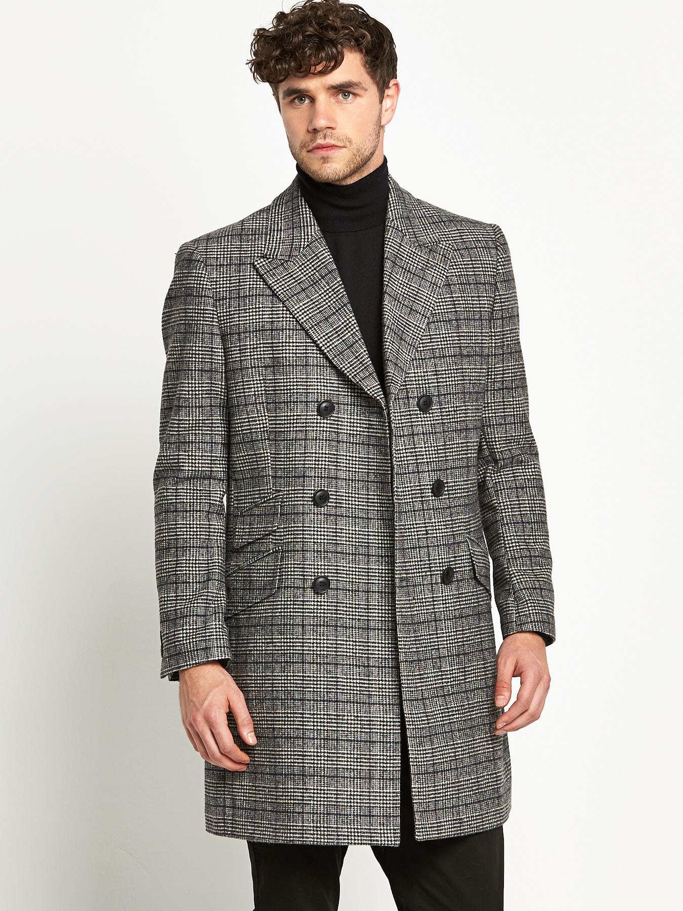 Taylor & Reece Mens Double Breasted Overcoat - Grey, Grey Taylor & Reece Mens Double Breasted Overcoat - Grey, Grey