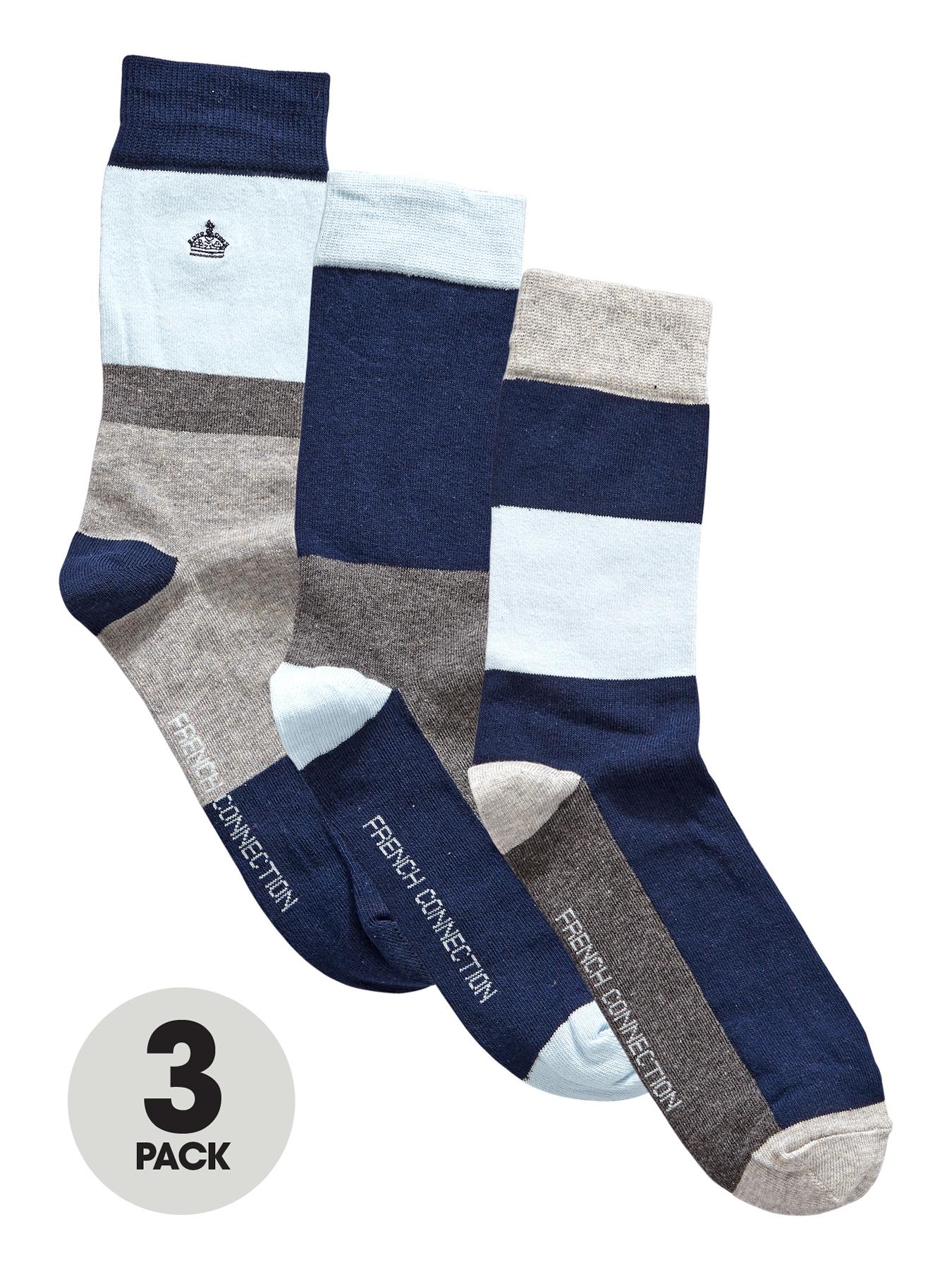 French Connection Mens Block Socks (3 Pack) - Grey, Grey French Connection Mens Block Socks (3 Pack) - Grey, Grey