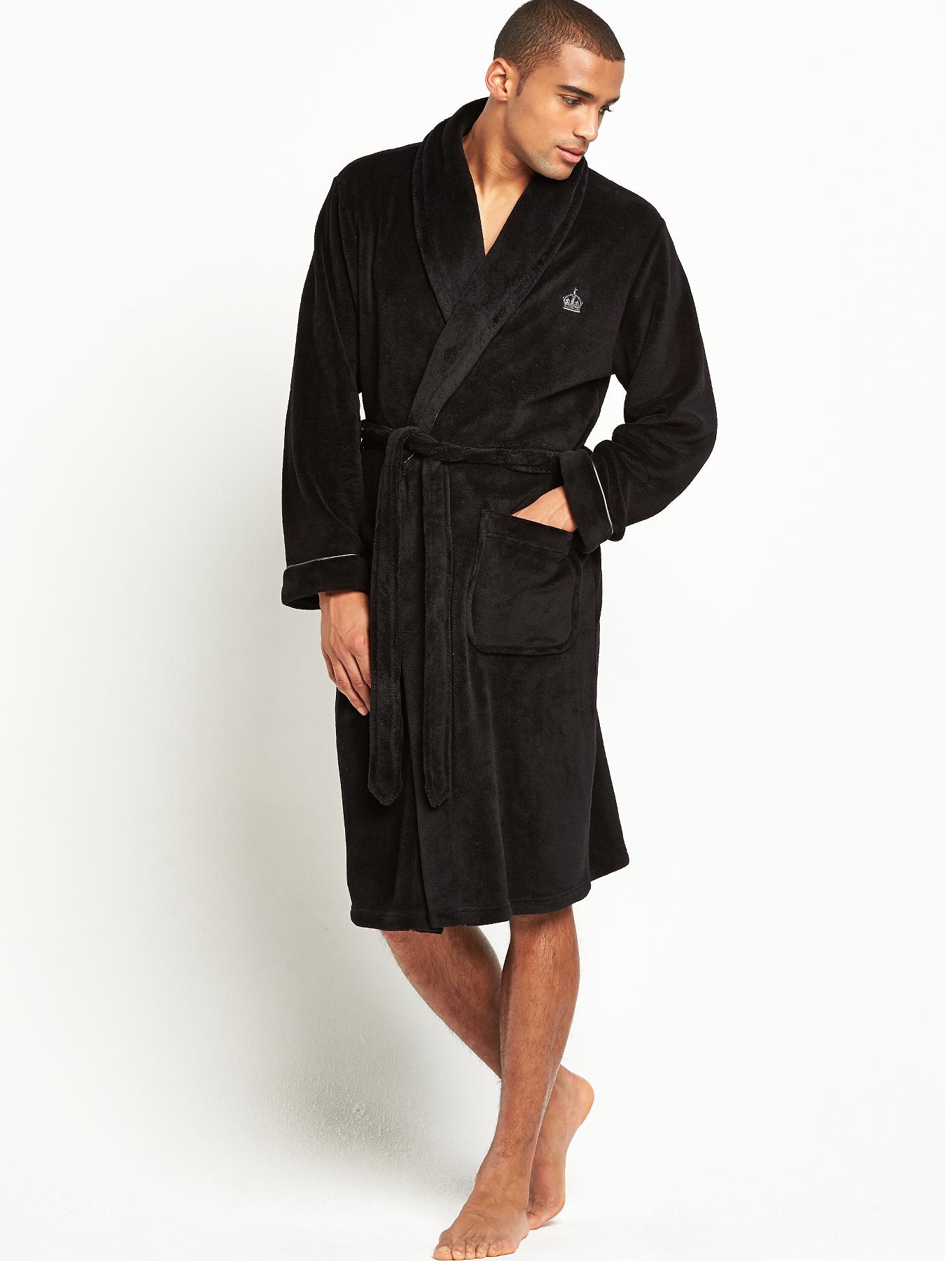 French Connection Mens Shawl Collar Robe - Black, Black French Connection Mens Shawl Collar Robe - Black, Black