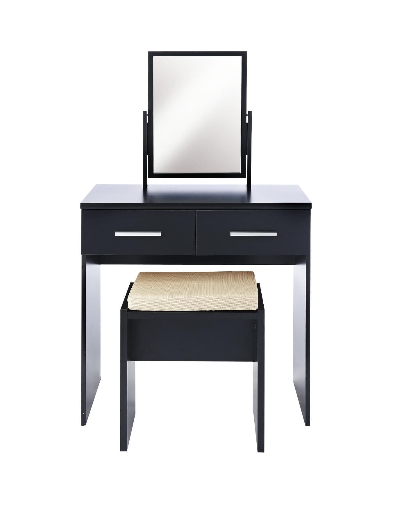 Prague High Gloss Dressing Table, Stool and Mirror Set - Black, Black,White Prague High Gloss Dressing Table, Stool and Mirror Set - Black, Black,White