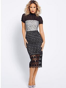 Lace Chiffon Pencil Dress - Myleene Klass Chiffon Multi Lace Pencil Dress Black lace chiffon pencil dress myleene klass chiffon multi lace pencil dress black