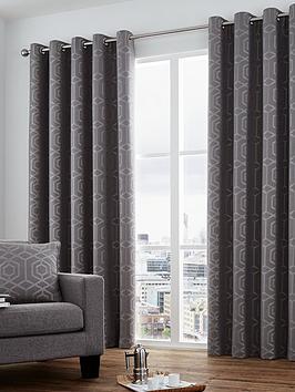 Product photograph of Curtina Camberwell Jacquard Lined Eyelet Curtains from very.co.uk