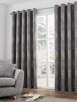 Product photograph of Curtina Elmwood Jacquard Lined Eyelet Curtains from very.co.uk