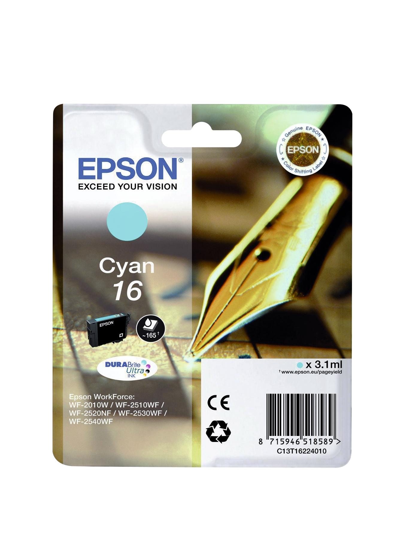 Epson Singlepack Cyan 16 DURABrite Ultra Ink Epson Singlepack Cyan 16 DURABrite Ultra Ink