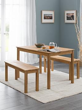 Product photograph of Julian Bowen Coxmoor 118 Cm Solid Oak Dining Table 2 Benches from very.co.uk