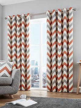 Product photograph of Fusion Chevron 100 Cotton Lined Eyelet Curtains from very.co.uk